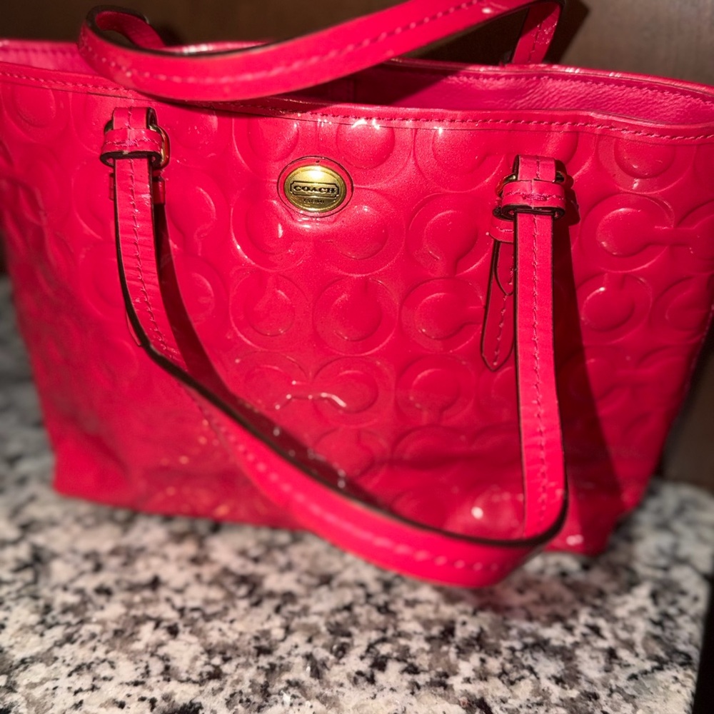 Coach Y2K Vibrant Pink Embossed Small Tote with Gold Accents - Picture 3 of 13